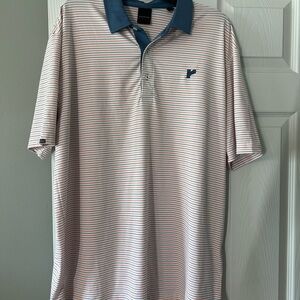 Men's Dunning Golf Striped Blue and Pink Polo Shirt with Blue Collar